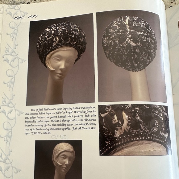 MASTERPIECE JACK MCCONNELL IVORY/BLACK CURLY FEATHER HAT + RHINESTONE BROOCH main image 15